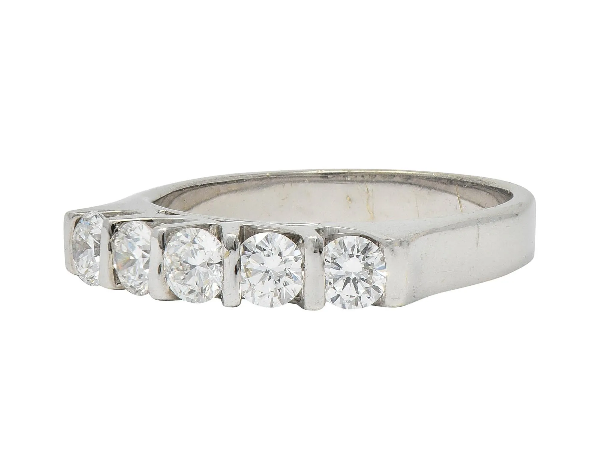 0.75 Carat Diamond 18K White Gold Five Stone Wedding Band Ring