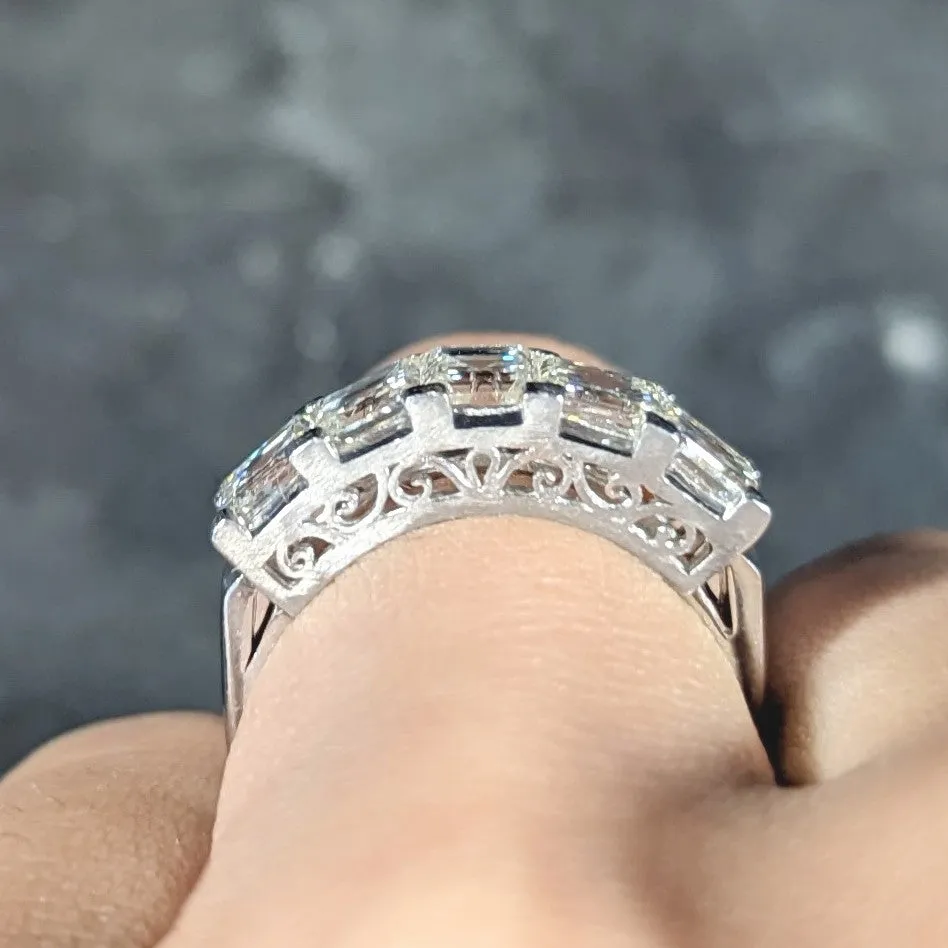 3.03 CTW Square Step Cut Diamond Scrolling Five Stone Band Ring