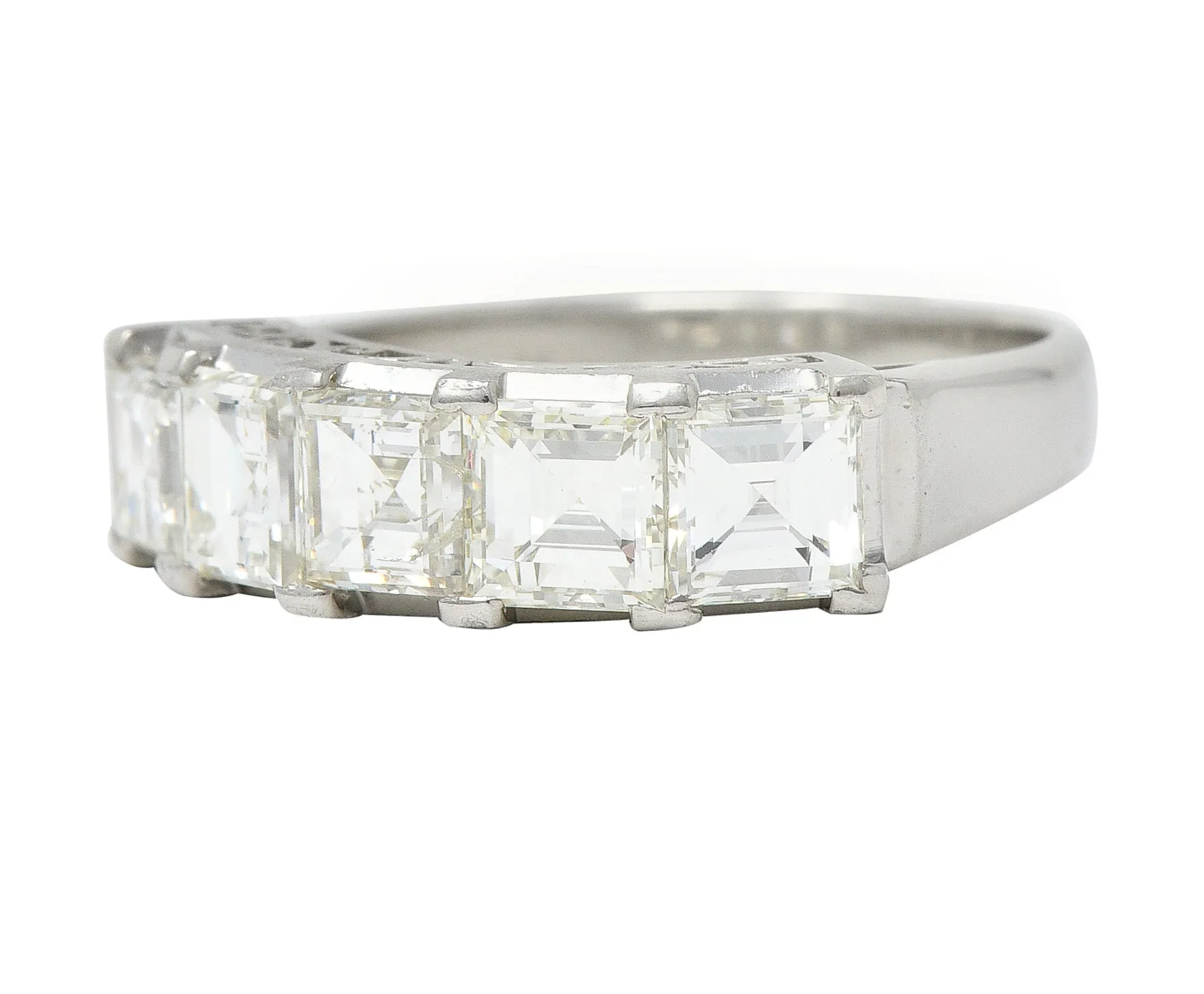 3.03 CTW Square Step Cut Diamond Scrolling Five Stone Band Ring