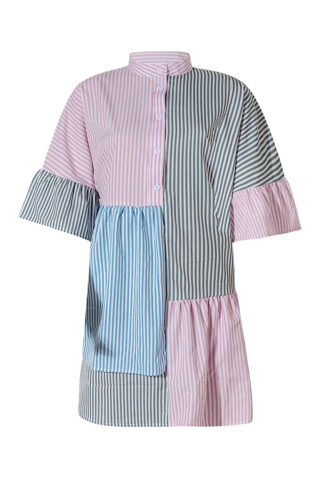 Striped Flare Sleeve Shirt Dress