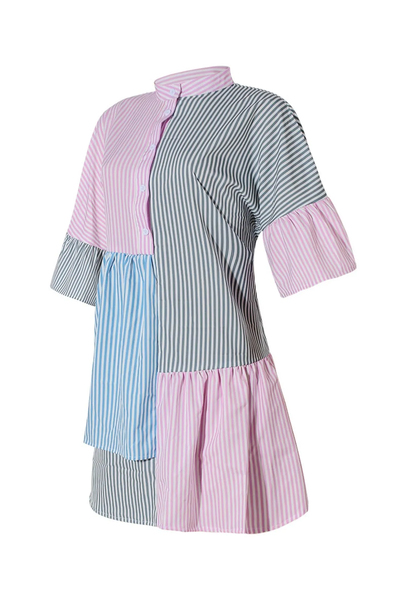 Striped Flare Sleeve Shirt Dress