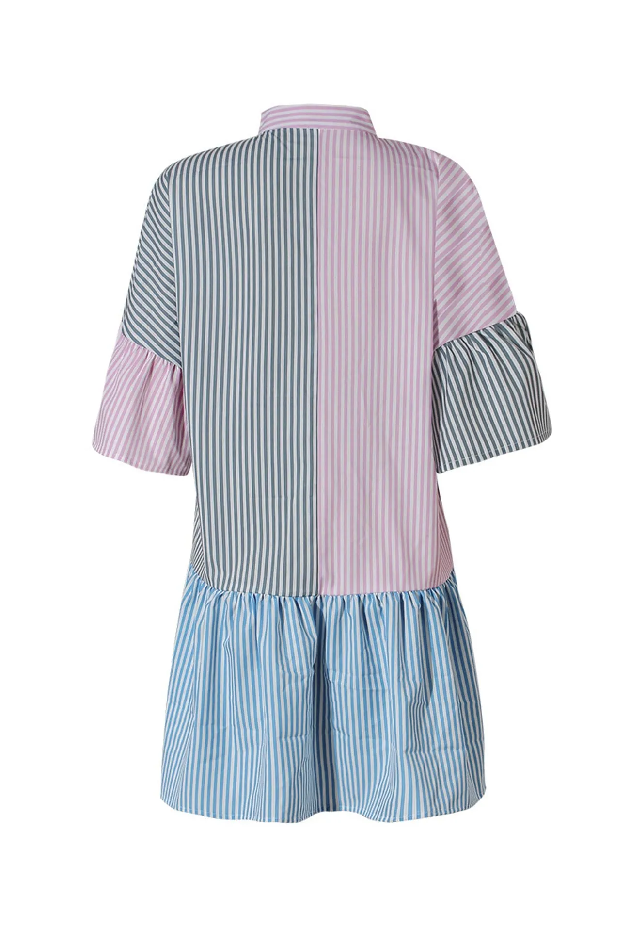 Striped Flare Sleeve Shirt Dress