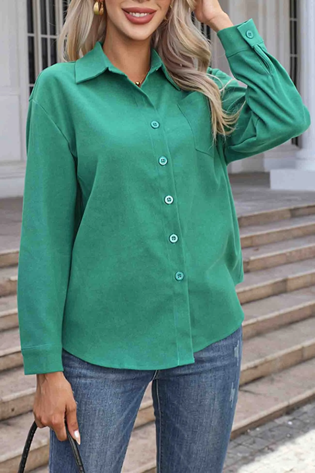 Fashionable Corduroy Button Up Blouse