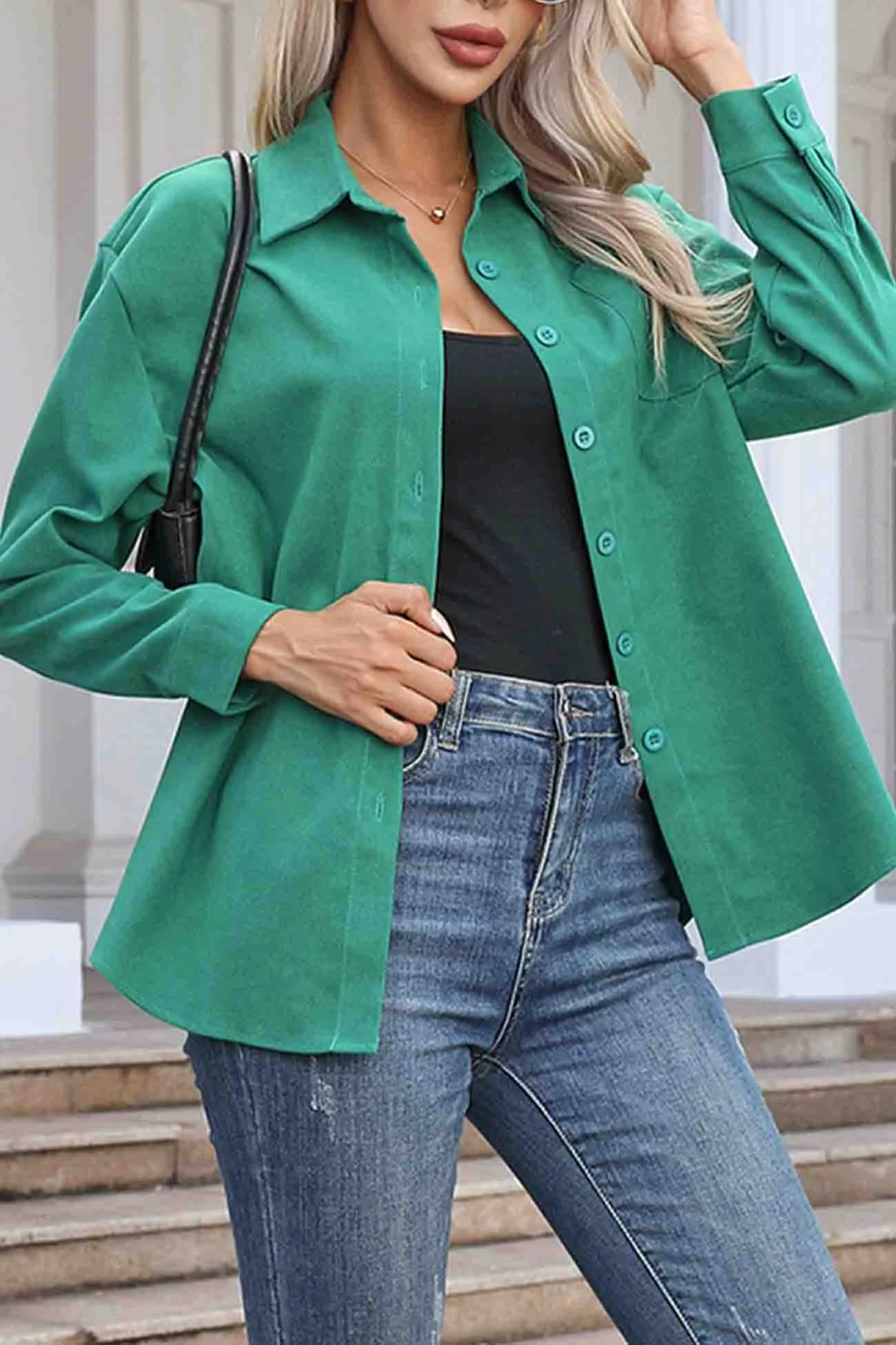 Fashionable Corduroy Button Up Blouse