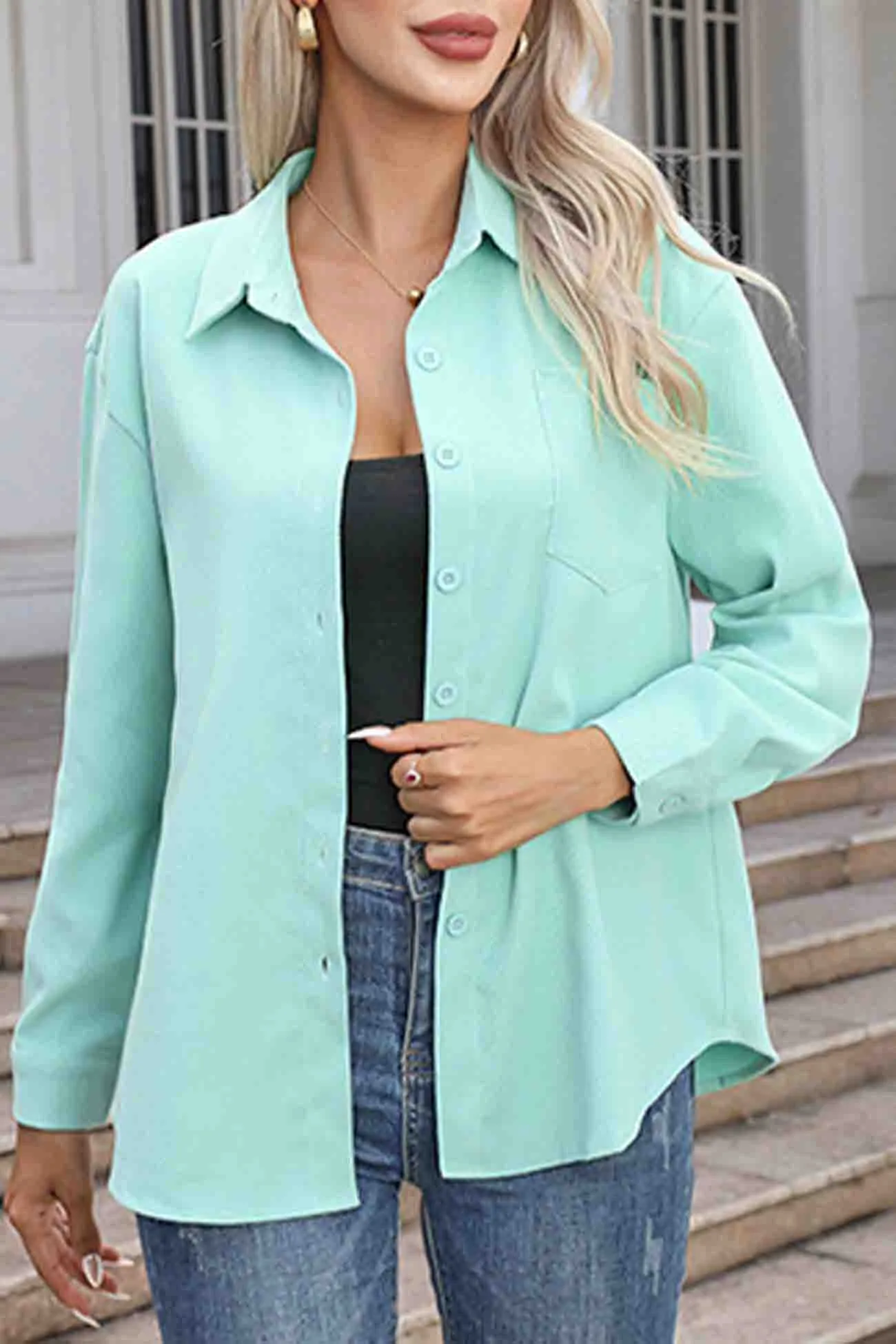 Fashionable Corduroy Button Up Blouse