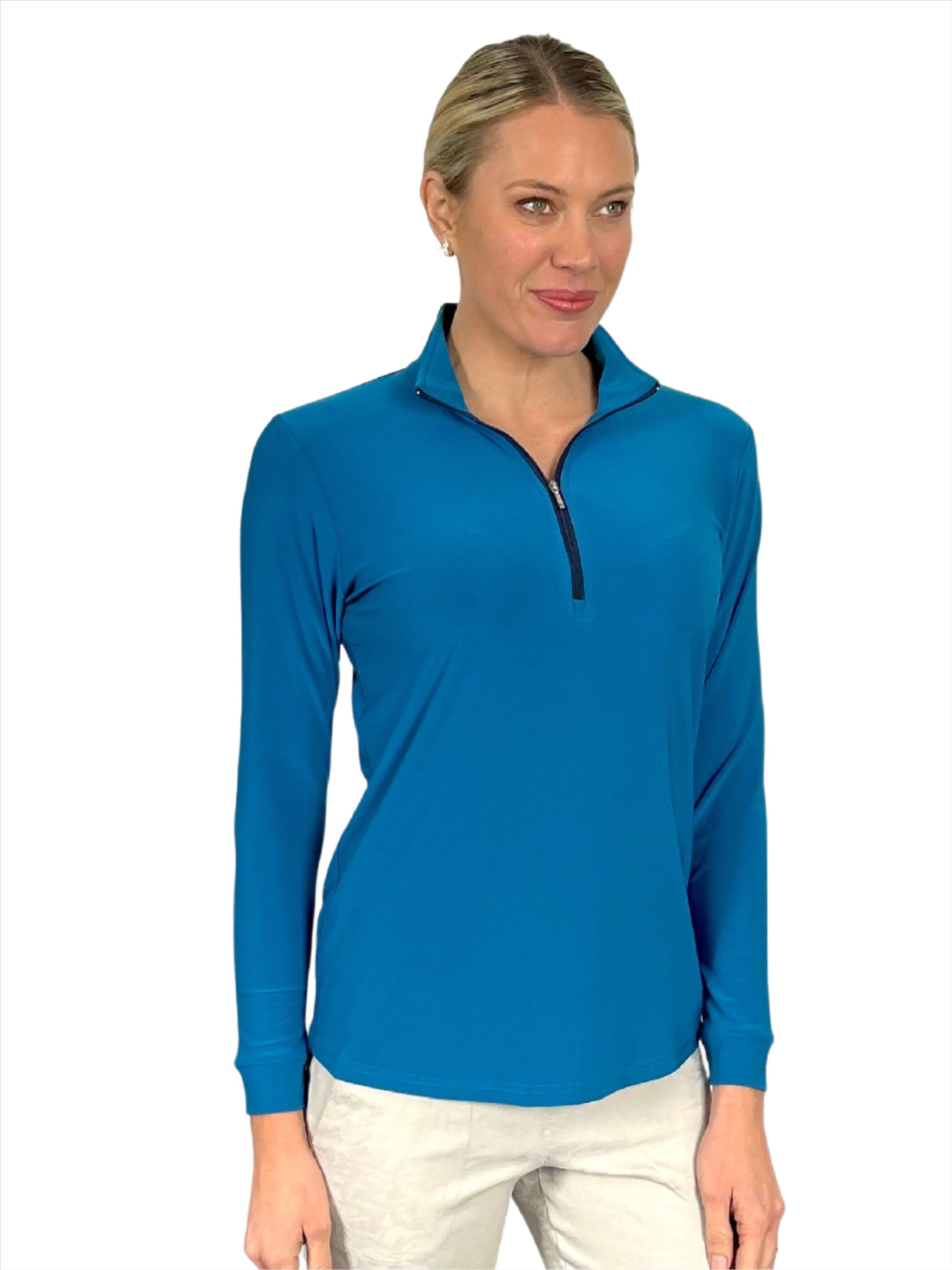 Corsican Polo Shirt in Long Sleeve Teal