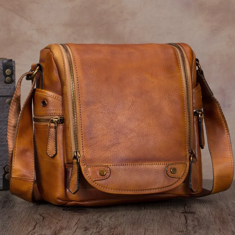 Cowhide Leather Messenger Bag - Handmade and Large Capacity for Men