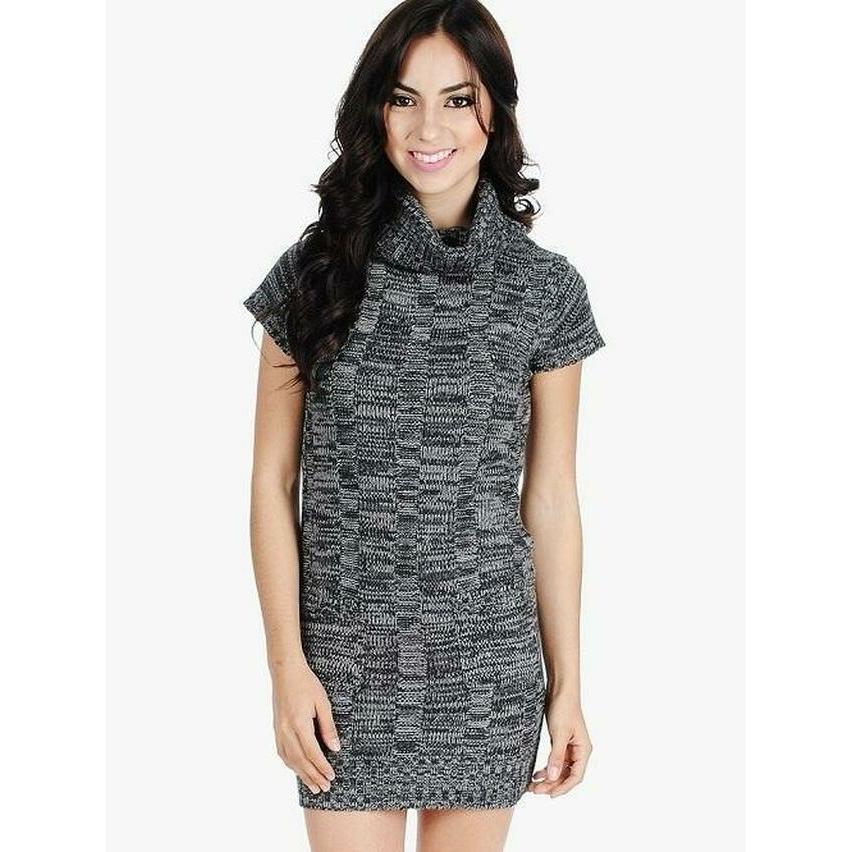 Cowl neck sweater dress with short sleeves