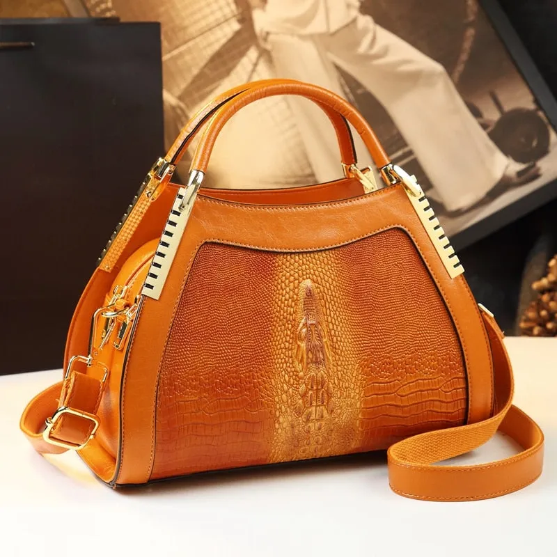 Crocodile Pattern Shoulder Messenger Handbag for Middle-Aged Women