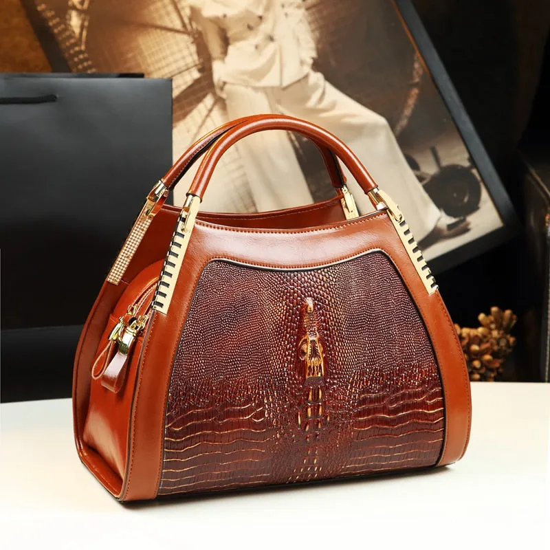 Crocodile Pattern Shoulder Messenger Handbag for Middle-Aged Women