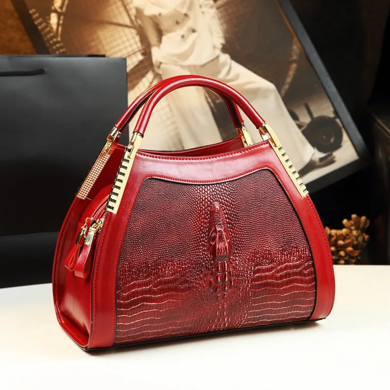 Crocodile Pattern Shoulder Messenger Handbag for Middle-Aged Women