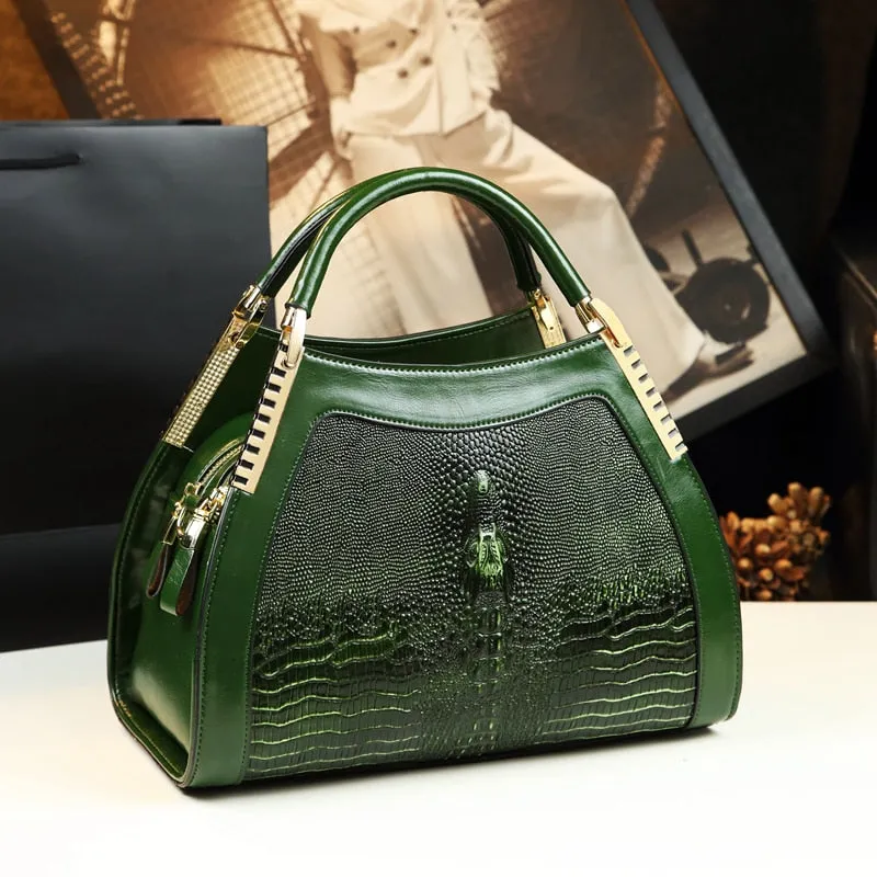 Crocodile Pattern Shoulder Messenger Handbag for Middle-Aged Women