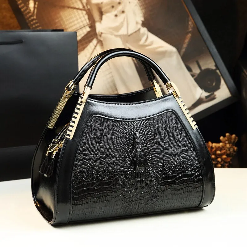 Crocodile Pattern Shoulder Messenger Handbag for Middle-Aged Women