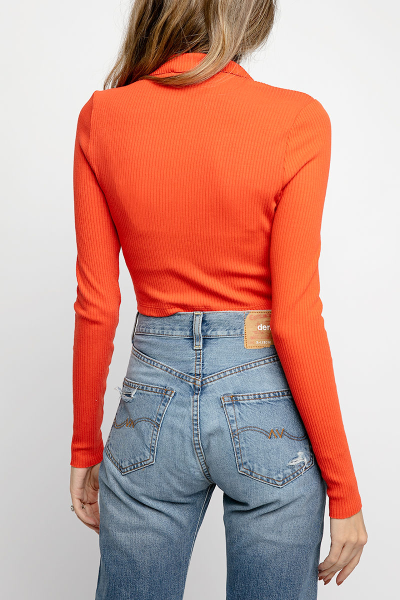 Cropped Button Turtleneck in Blood Orange