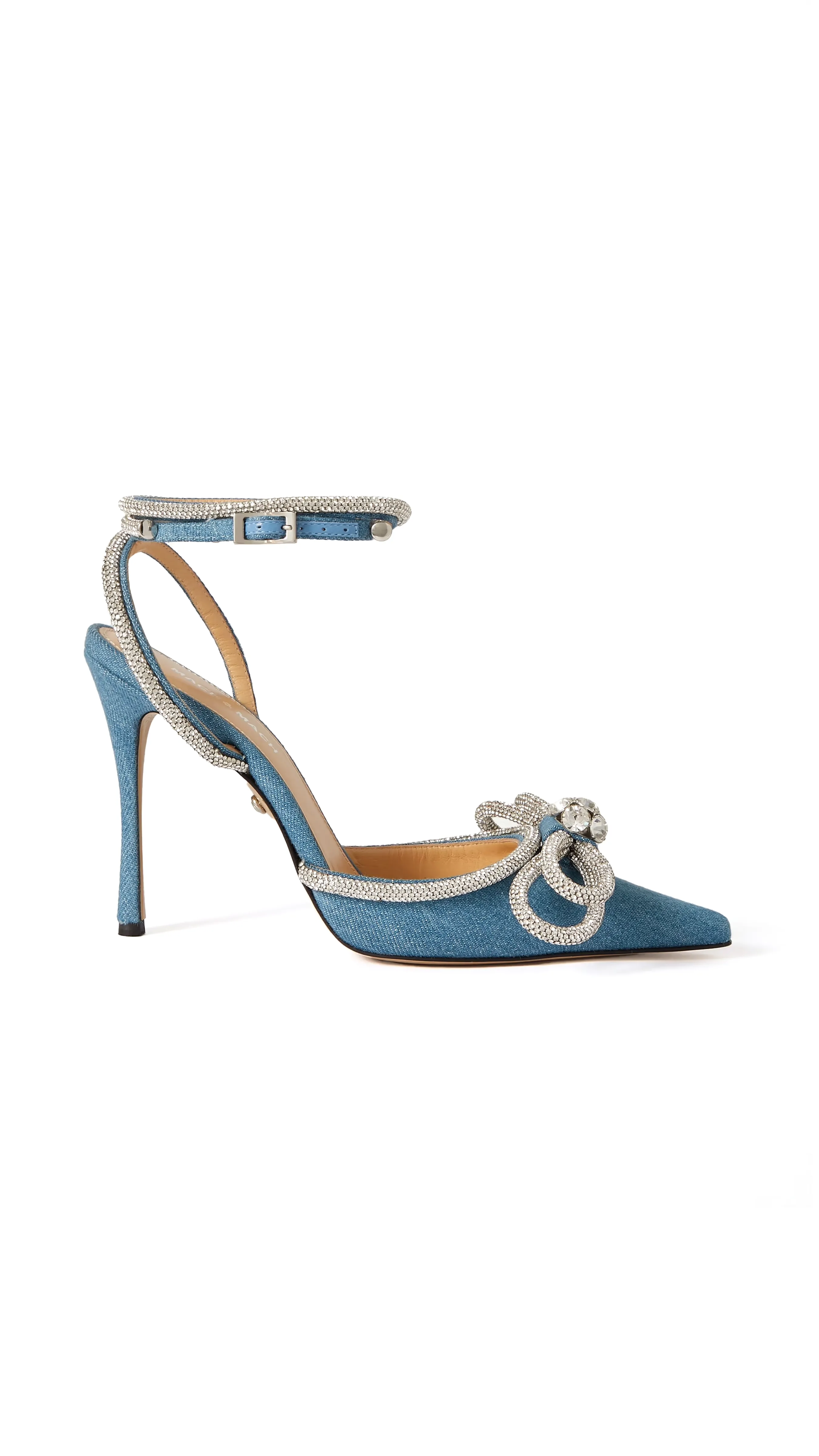 Crystal Double Bow Denim Slingback Pump Blue