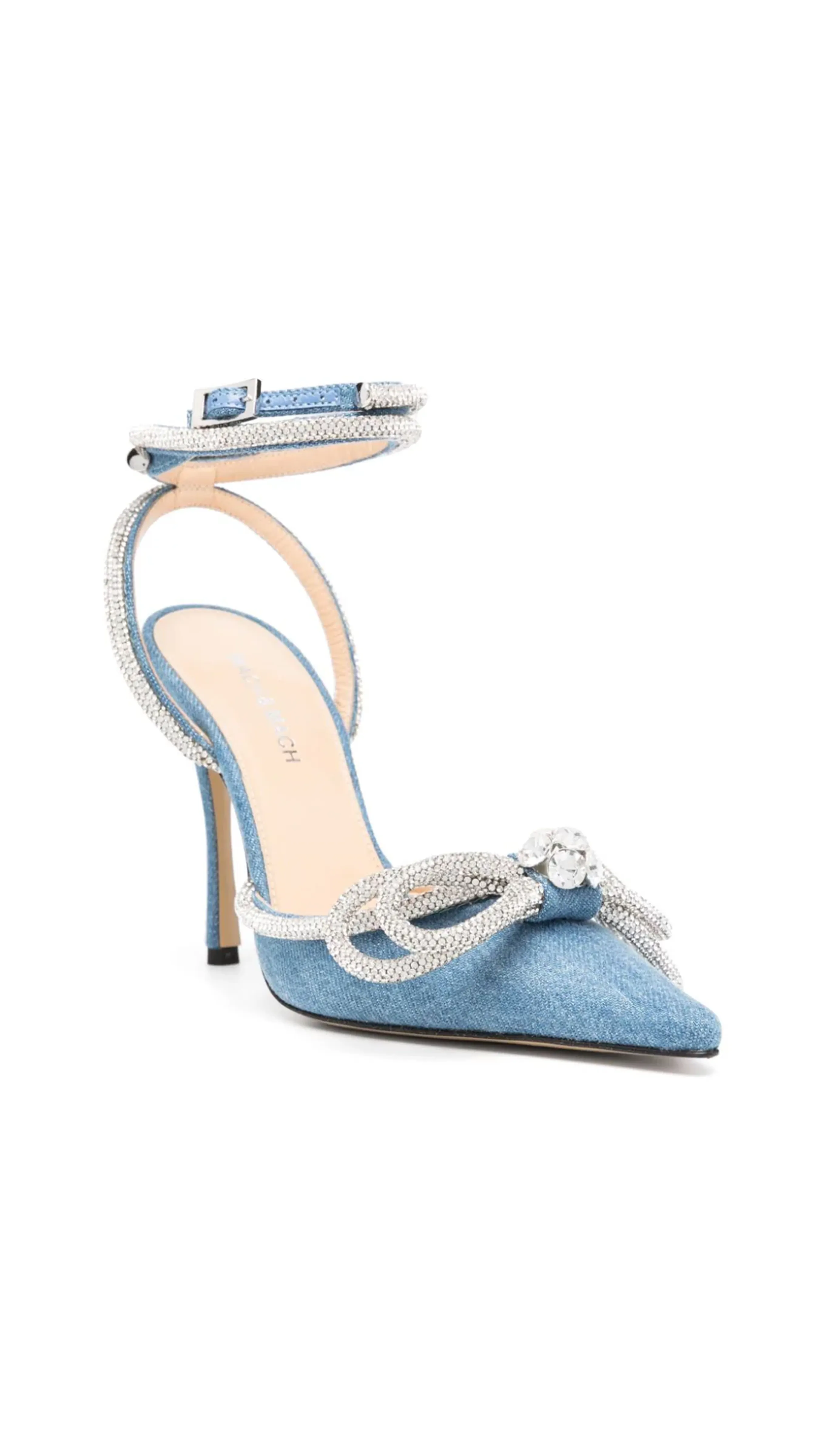 Crystal Double Bow Denim Slingback Pump Blue