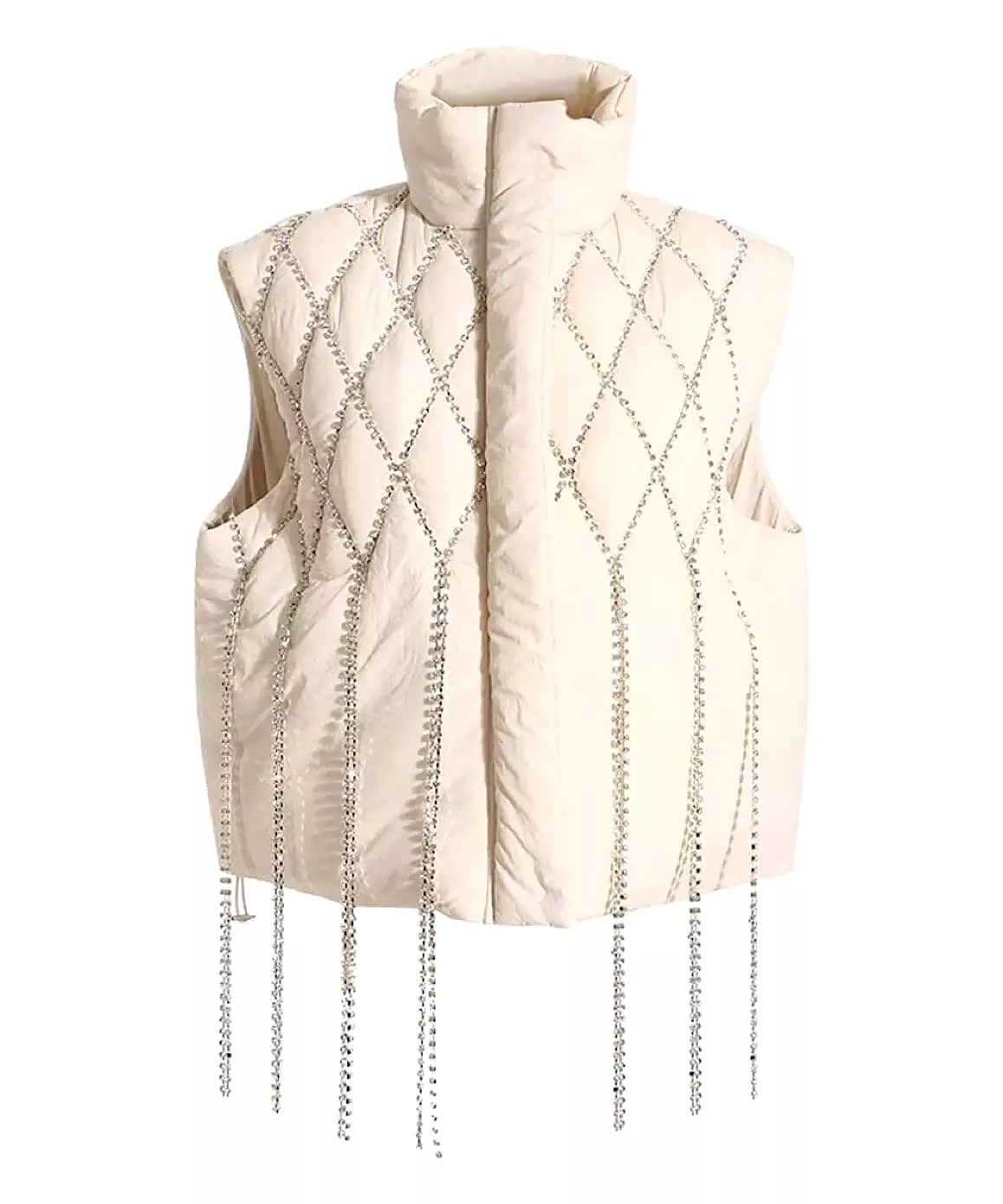 Crystallized Sleeveless Beige Waistcoat