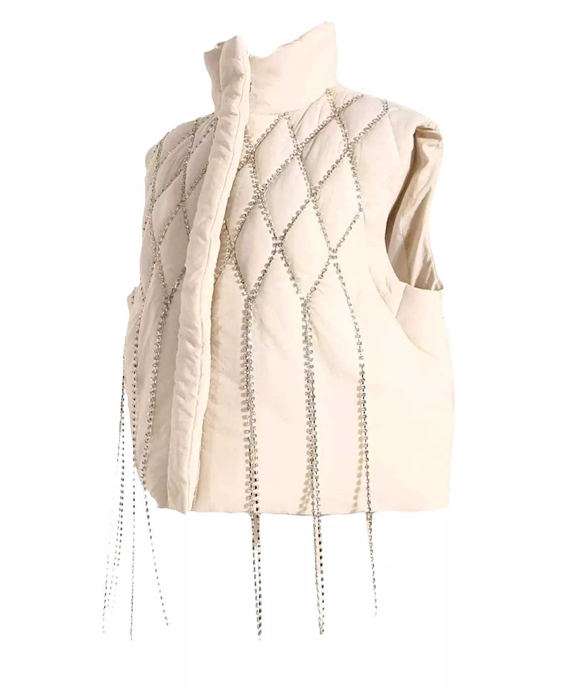 Crystallized Sleeveless Beige Waistcoat