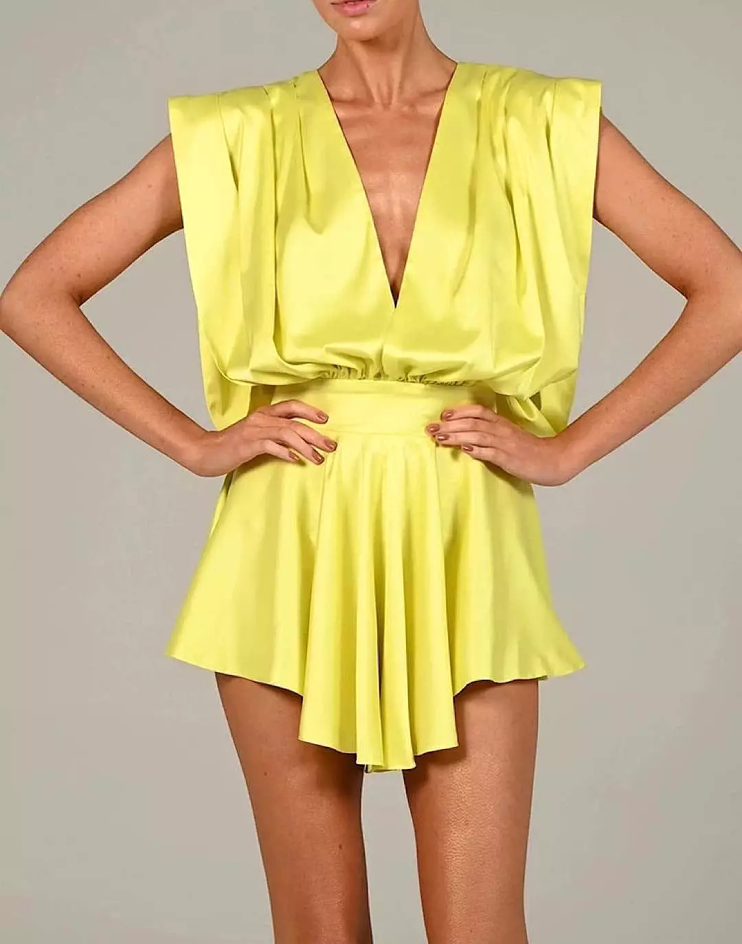 Deep V Neck Playsuit - Loose Fitting - Short Length