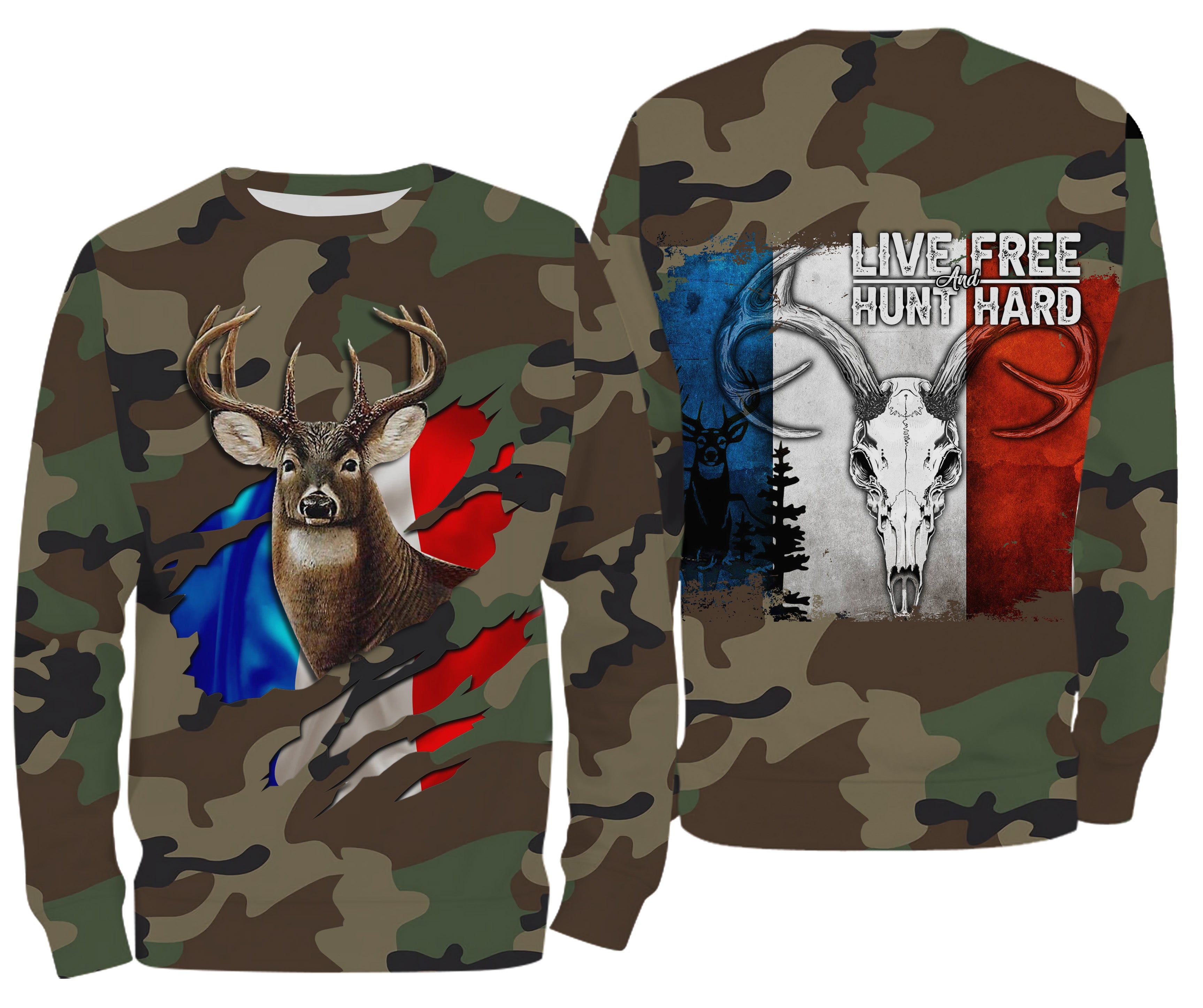 Deer Hunting, Military Camouflage Hunting, Hunter Gift, Live Free - Hunt Hard, T-Shirt, Hoodie, Clothing