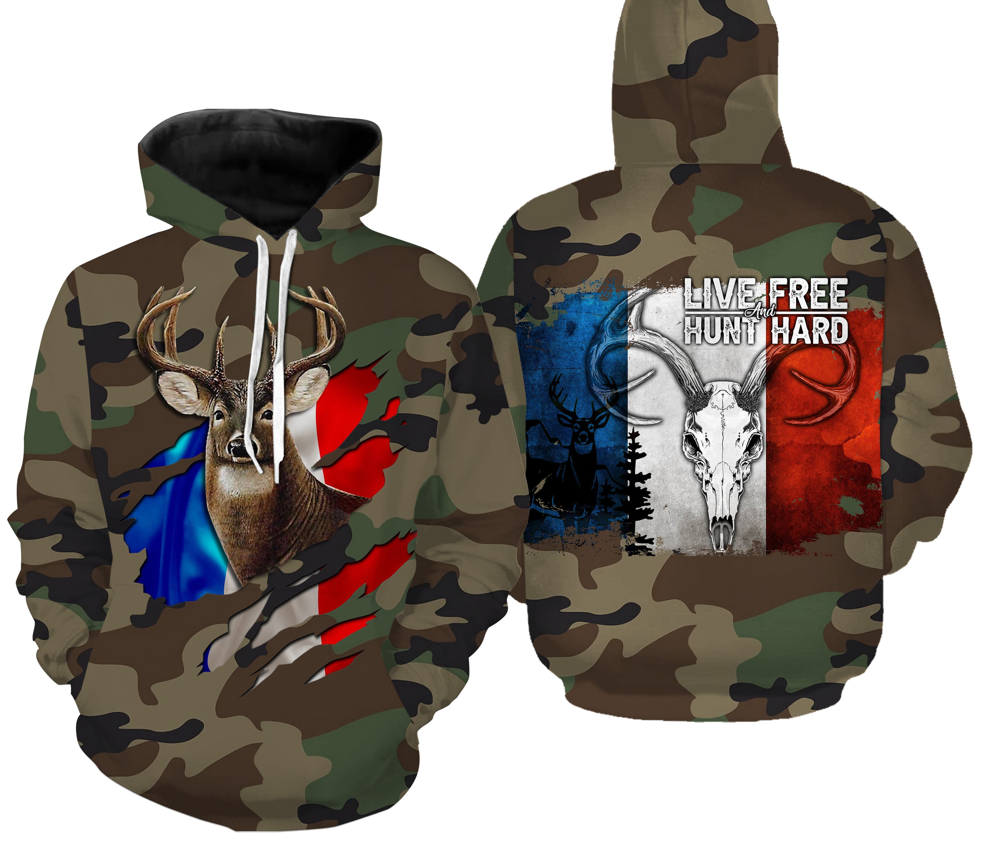 Deer Hunting, Military Camouflage Hunting, Hunter Gift, Live Free - Hunt Hard, T-Shirt, Hoodie, Clothing