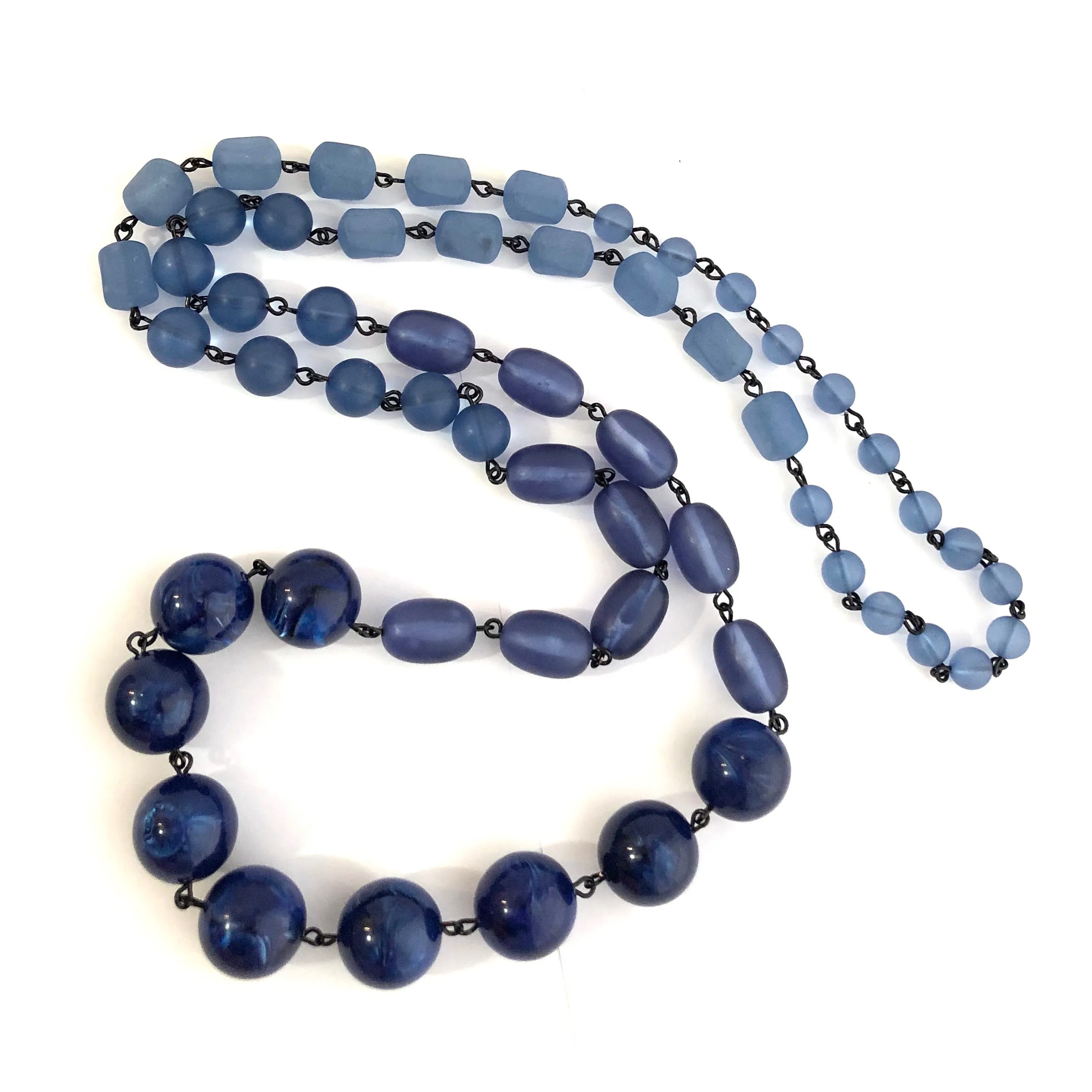 Denim Blue Rosary Chain Rope Necklace Beaded