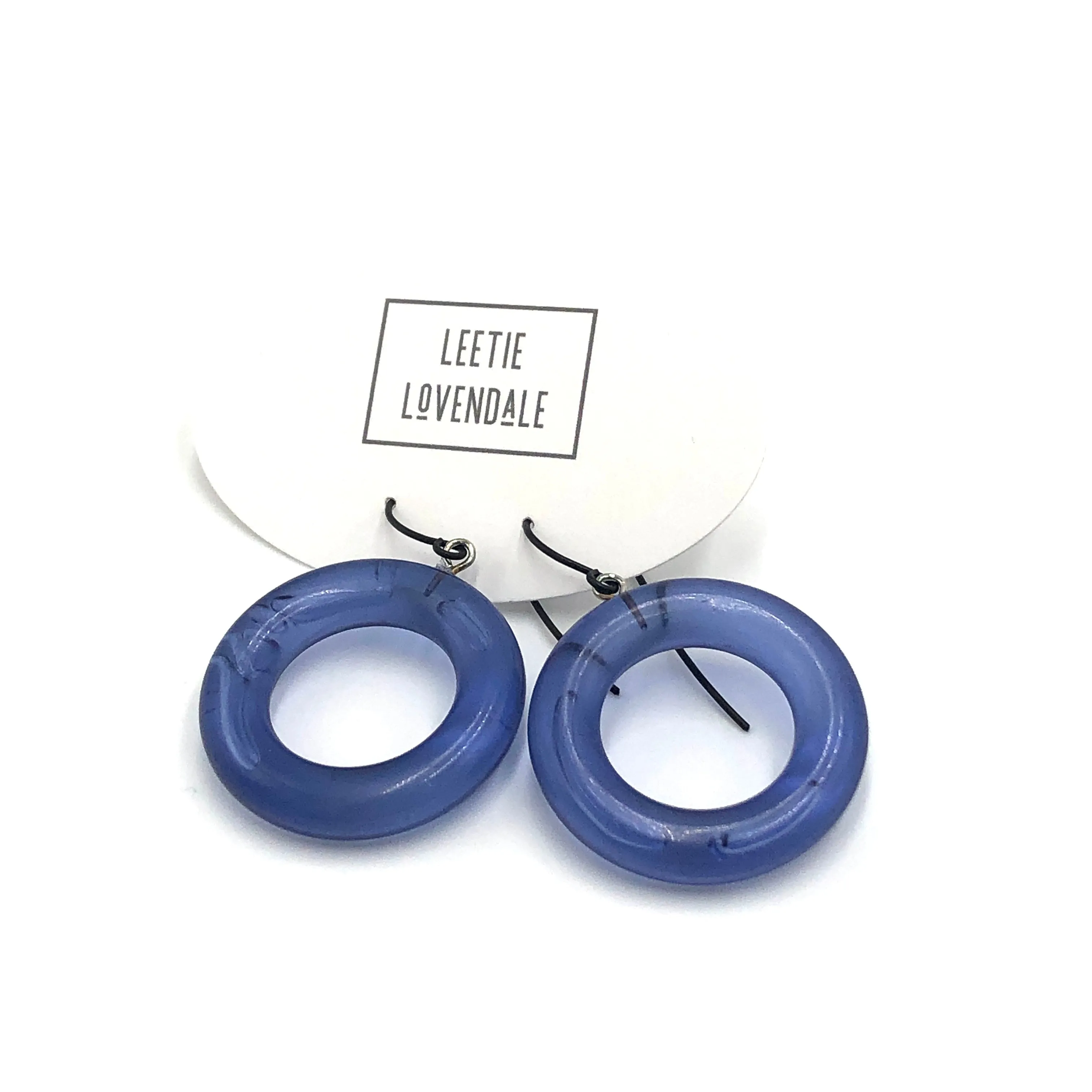 Denim Blue Donut Drop Earrings Lucite