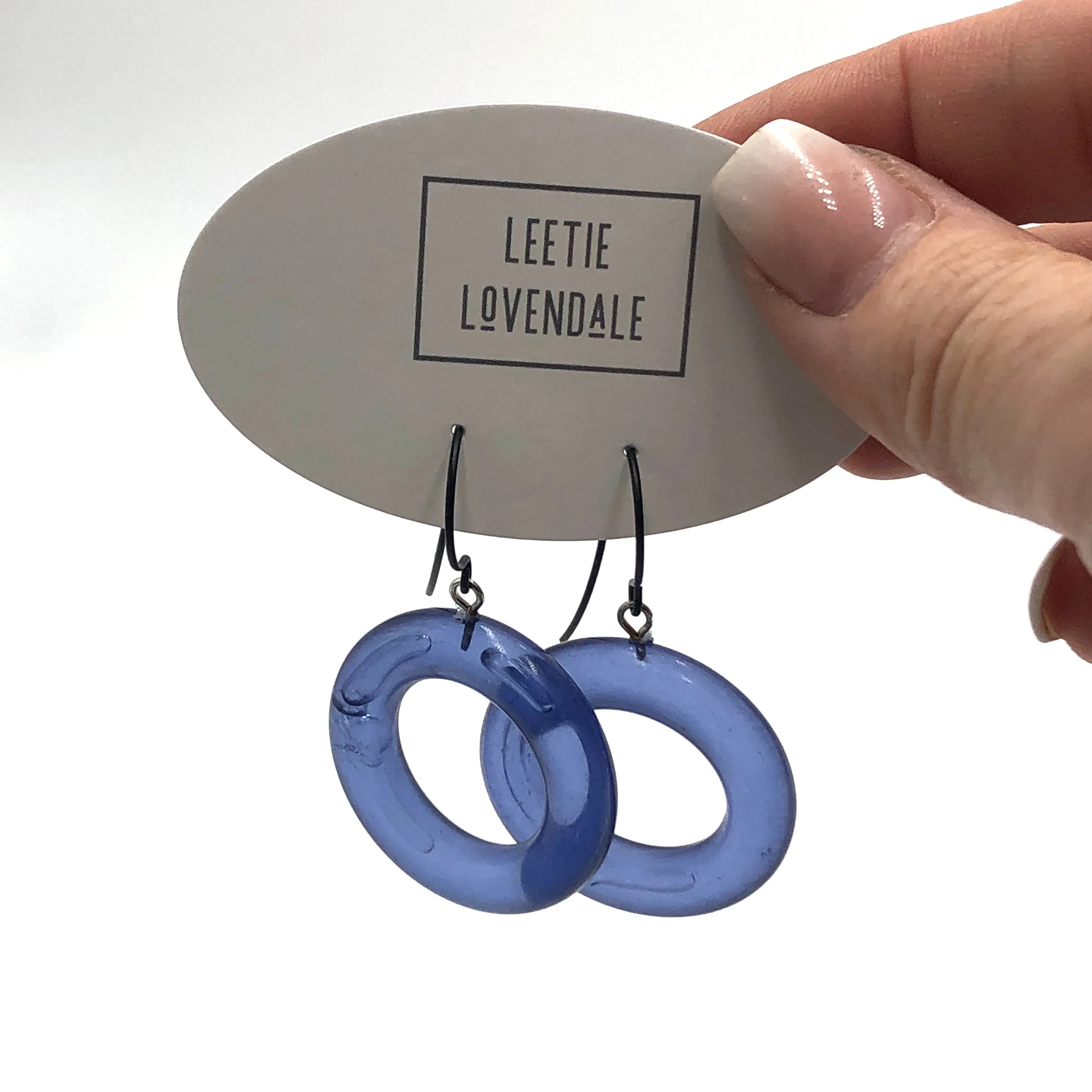 Denim Blue Donut Drop Earrings Lucite