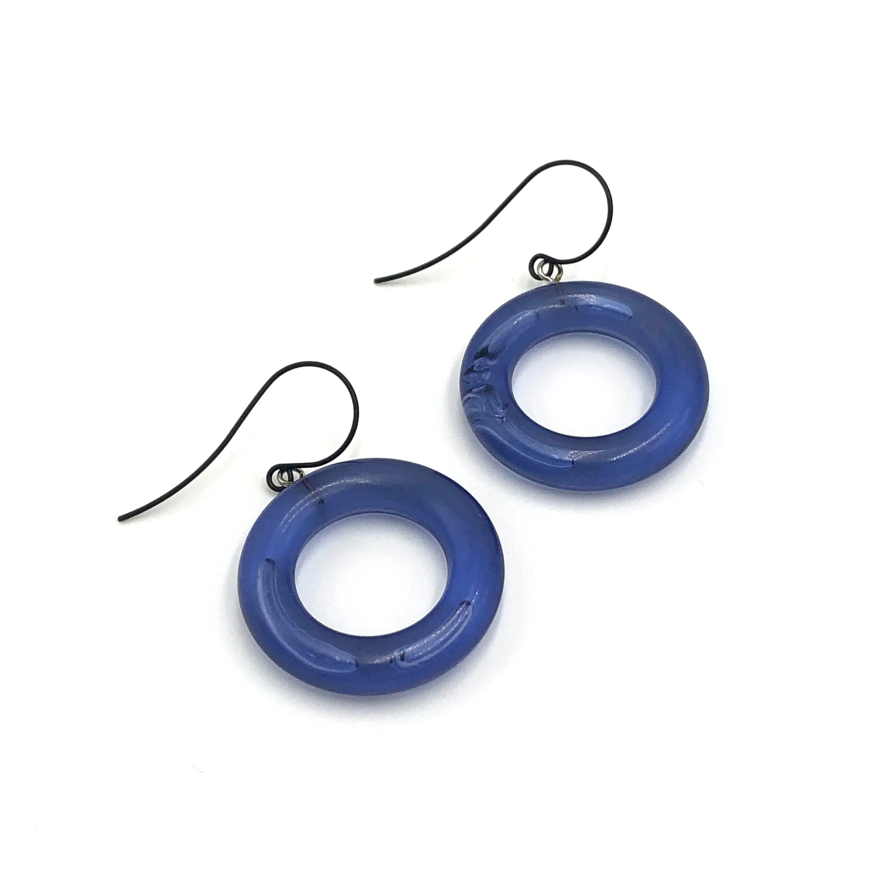 Denim Blue Donut Drop Earrings Lucite