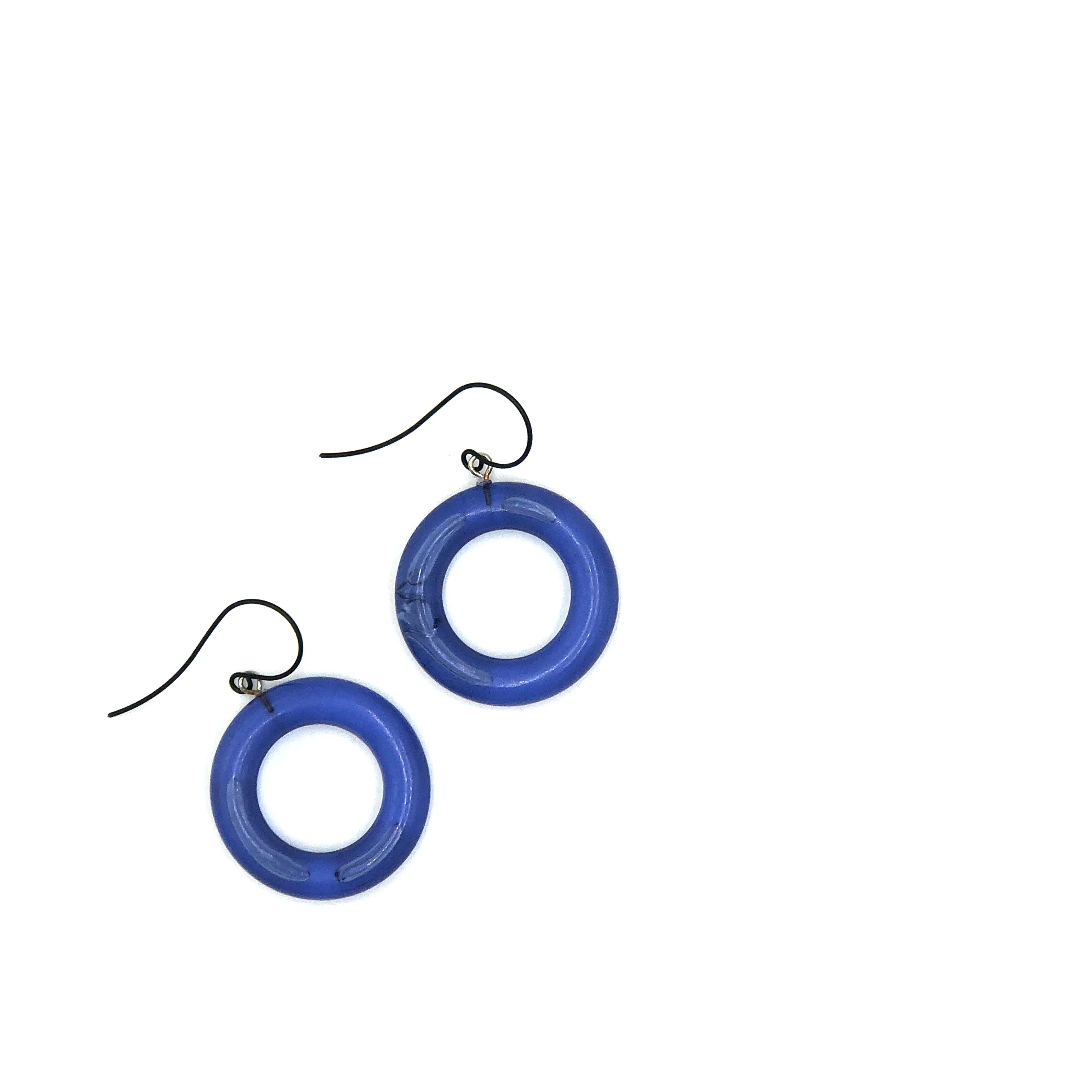 Denim Blue Donut Drop Earrings Lucite