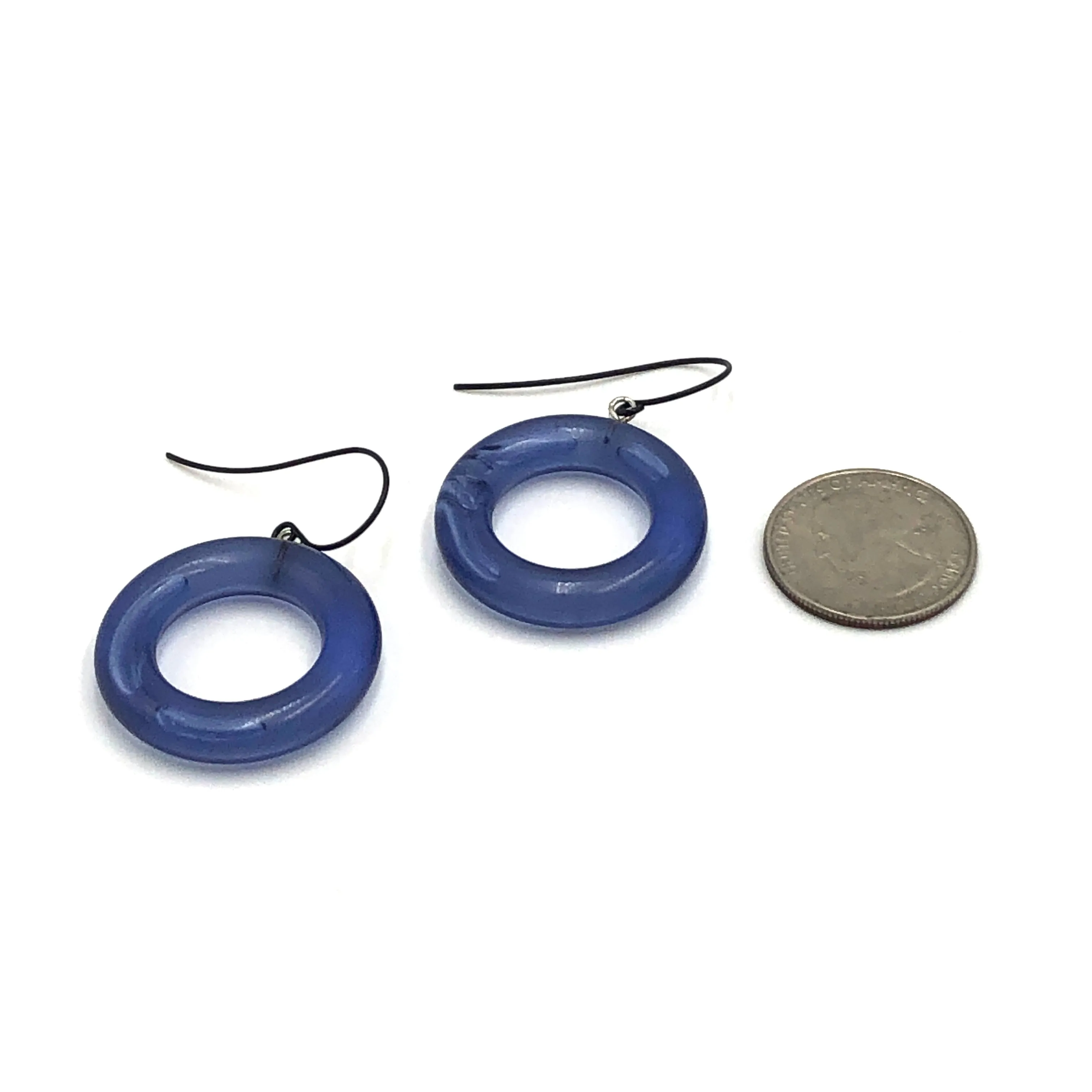 Denim Blue Donut Drop Earrings Lucite