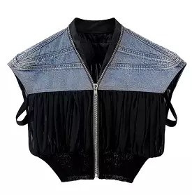 Denim Chiffon Crop Vest