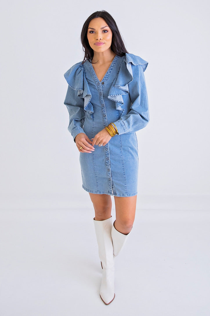 Denim Ruffle Dress - Best Denim Ruffle Dress Online - Shop Now