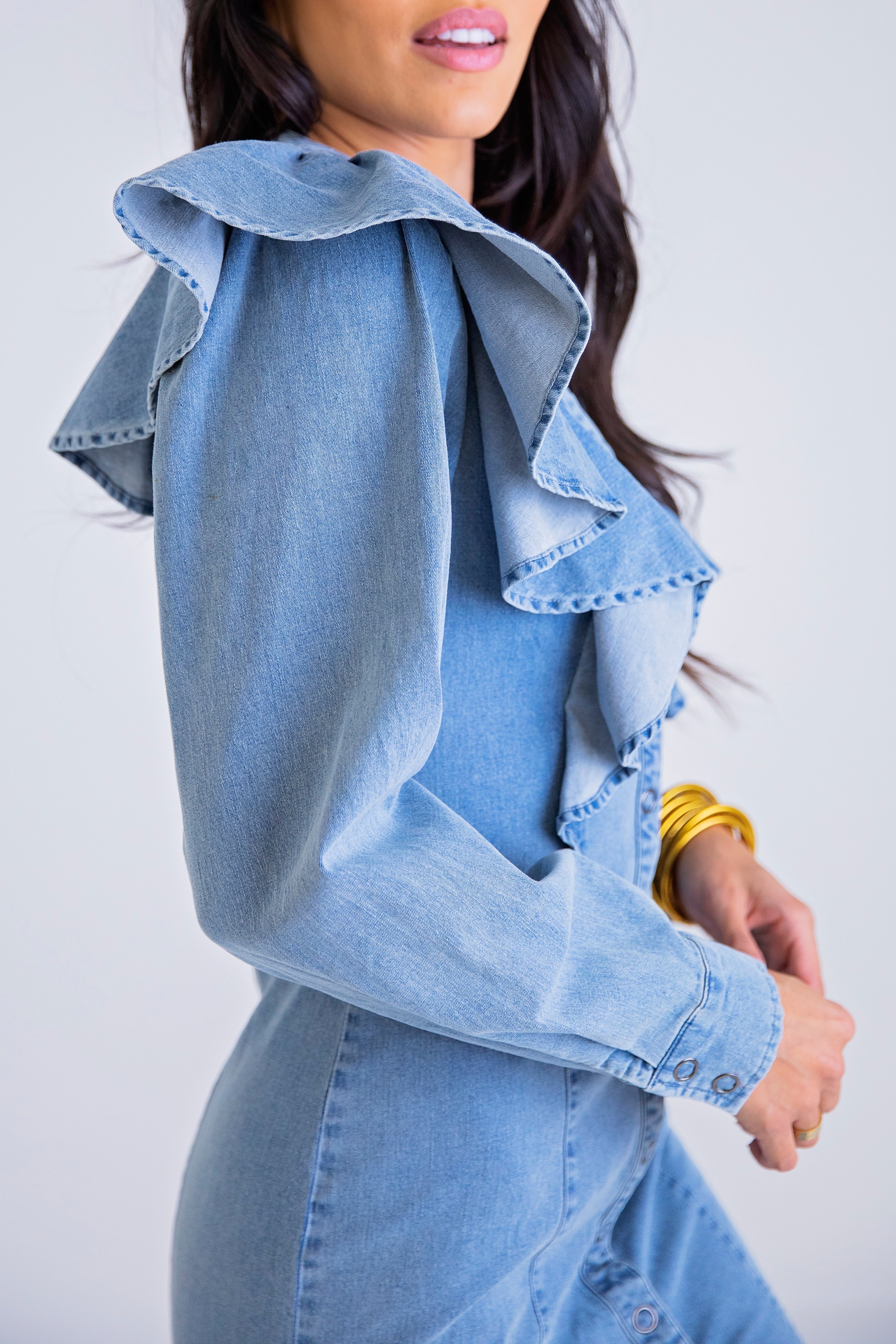 Denim Ruffle Dress - Best Denim Ruffle Dress Online - Shop Now