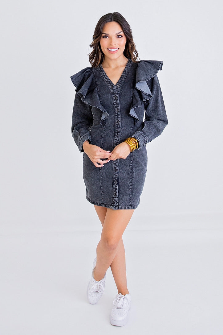 Denim Ruffle Dress - Shop now for the perfect denim ruffle dress at an affordable price. Available in various sizes and styles. 