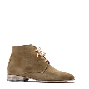 Desert Boot Lace Up Tan Suede Oil Accents Painted Leather Sole White