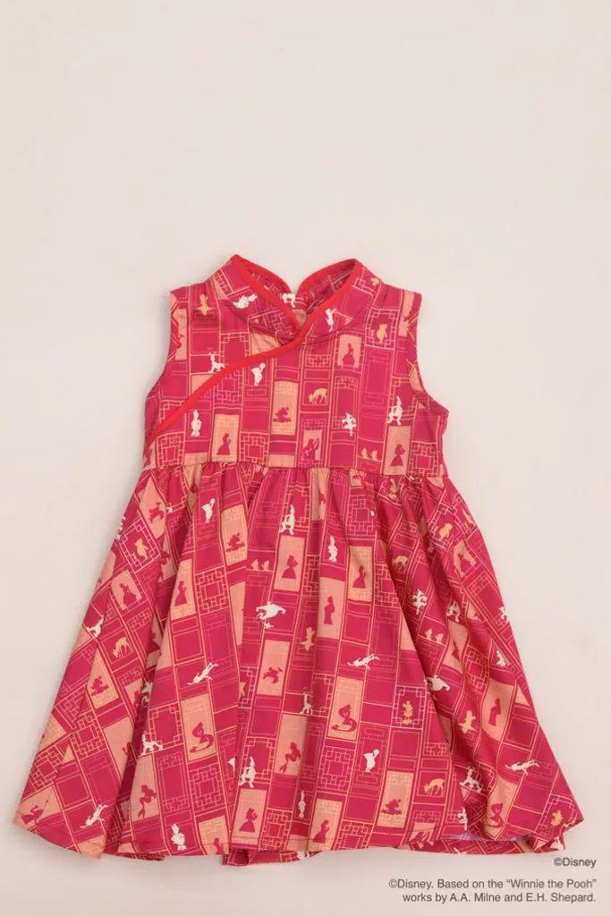 Disney100 Flare Cheongsam Dress - Red Oriental Style