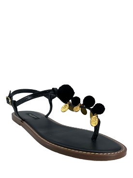 Dolce & Gabbanna Gold Coin Pom Pom Thong Sandals 8.5