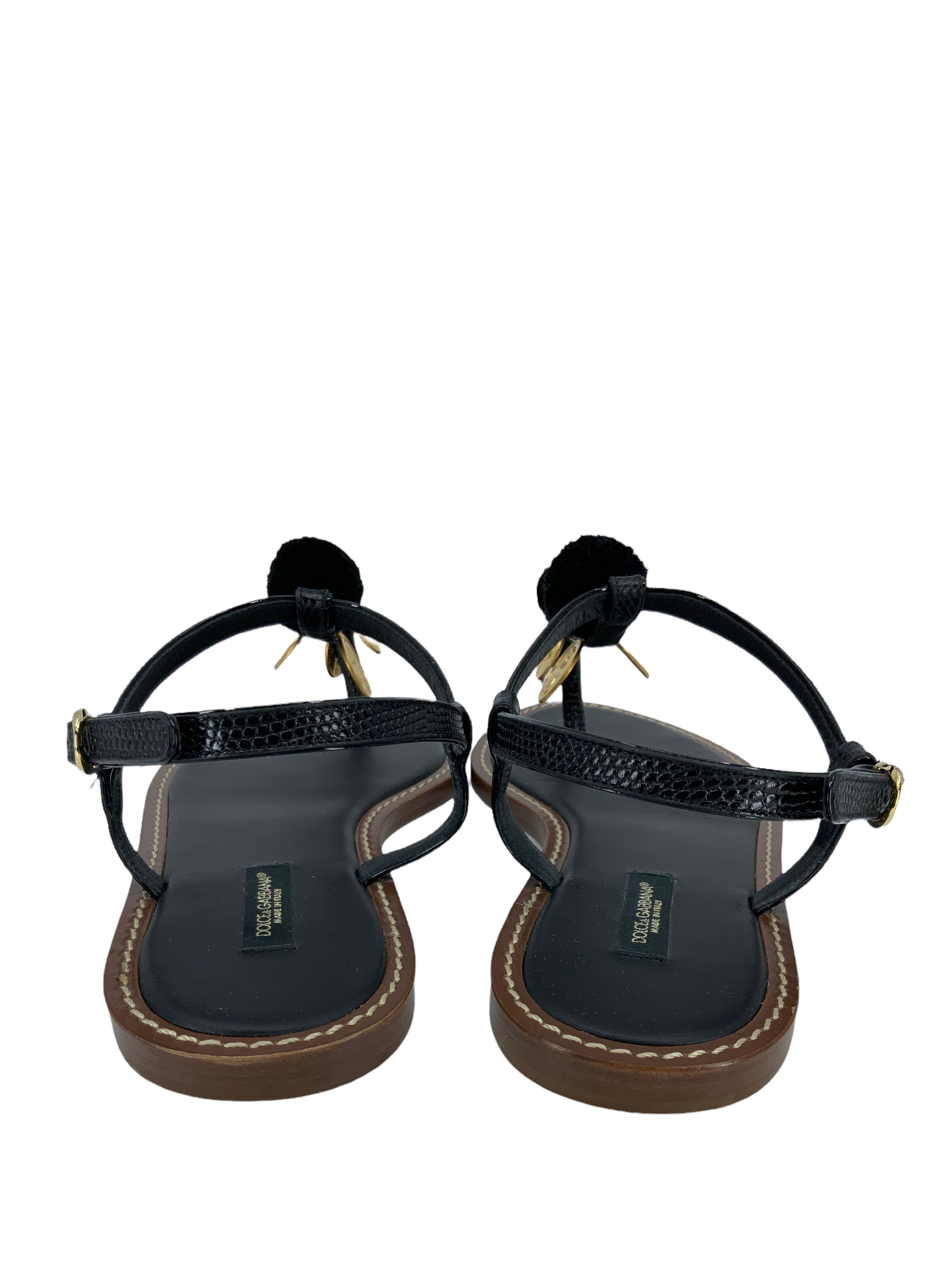 Dolce & Gabbanna Gold Coin Pom Pom Thong Sandals 8.5