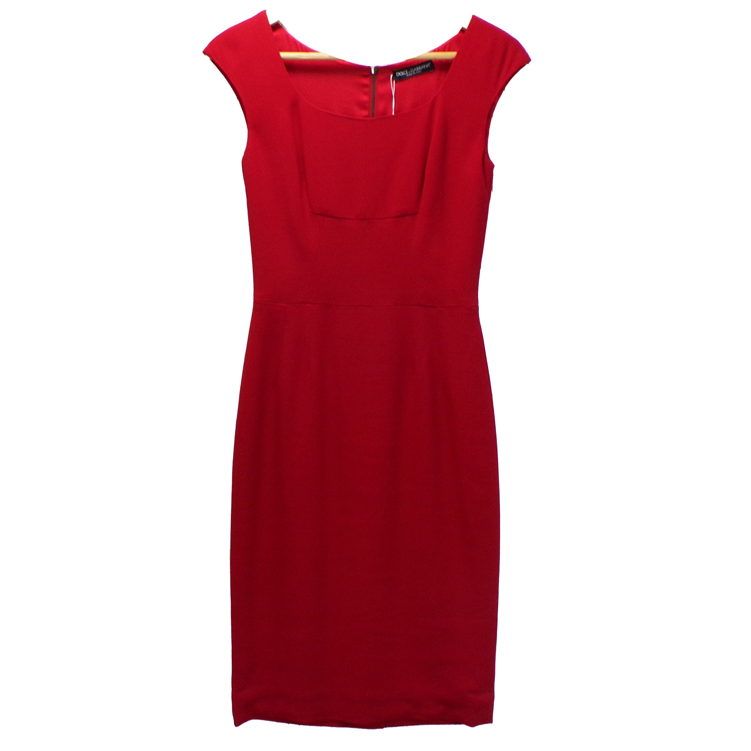 Dolce and Gabbana red crepe dress, sleeveless, midi length, size XS.