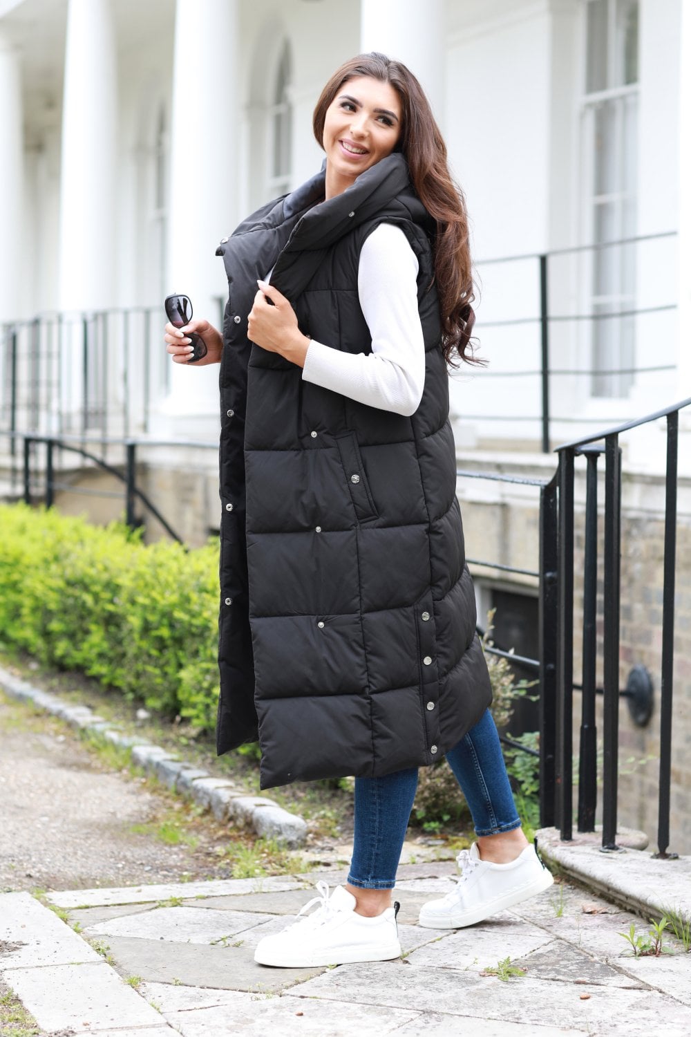 Double Black Long Puffer Gilet Coat Wrap - Lux