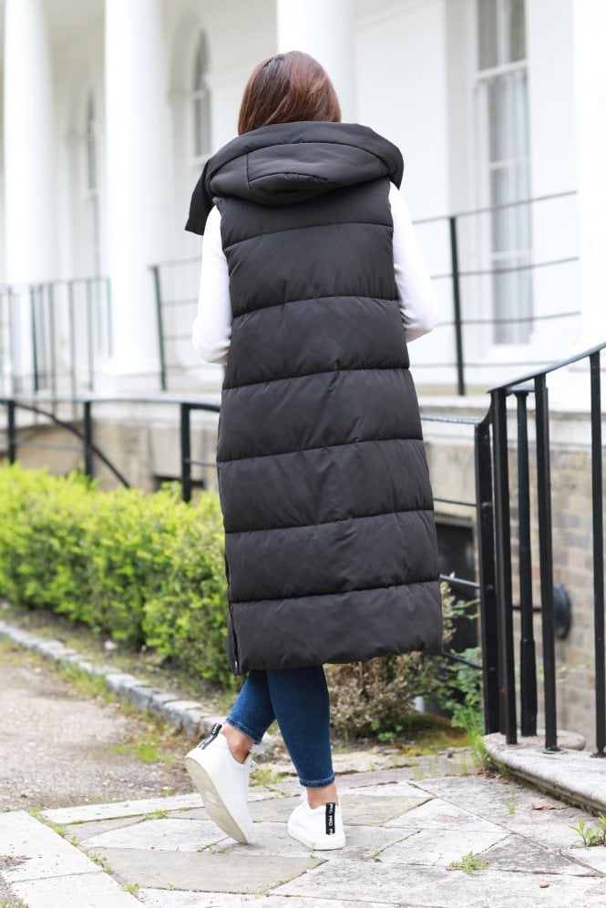 Double Black Long Puffer Gilet Coat Wrap - Lux