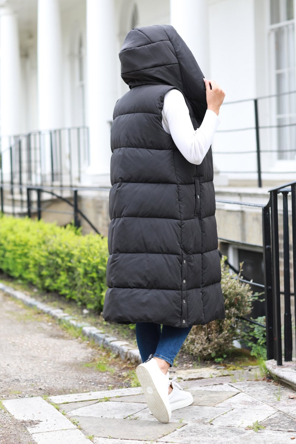 Double Black Long Puffer Gilet Coat Wrap - Lux