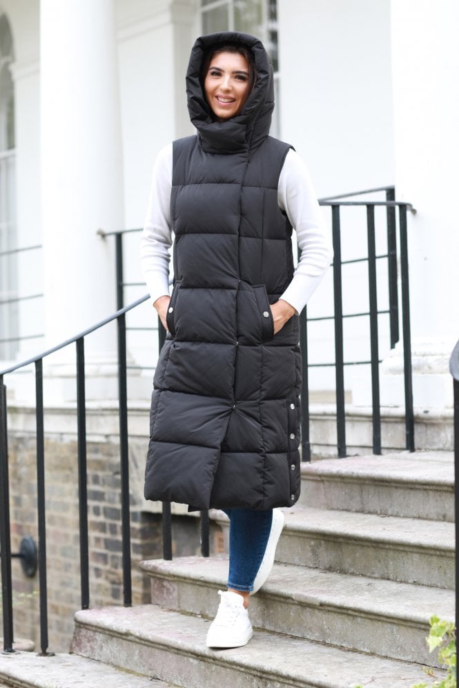 Double Black Long Puffer Gilet Coat Wrap - Lux