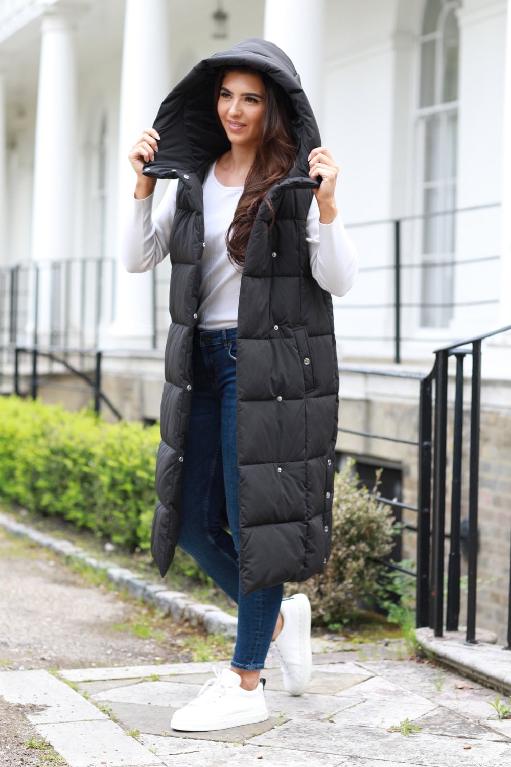 Double Black Long Puffer Gilet Coat Wrap - Lux