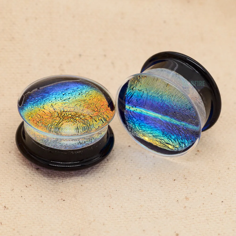 Rainbow Double-Flared Glass Dichro Encased Dome Plugs (7/8)