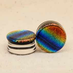 Rainbow Double Flared Glass Dichro Plugs 7/8 inch