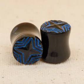 Blue Lacquer Inlay Double-Flared Horn Plugs (1/2)