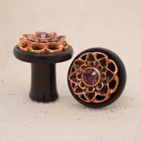 Double-Flared Wood and Metal Lotus Gem Plugs (2 Gauge)