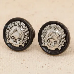 Day of the Dead Skull Flowers Wood Steel Plugs